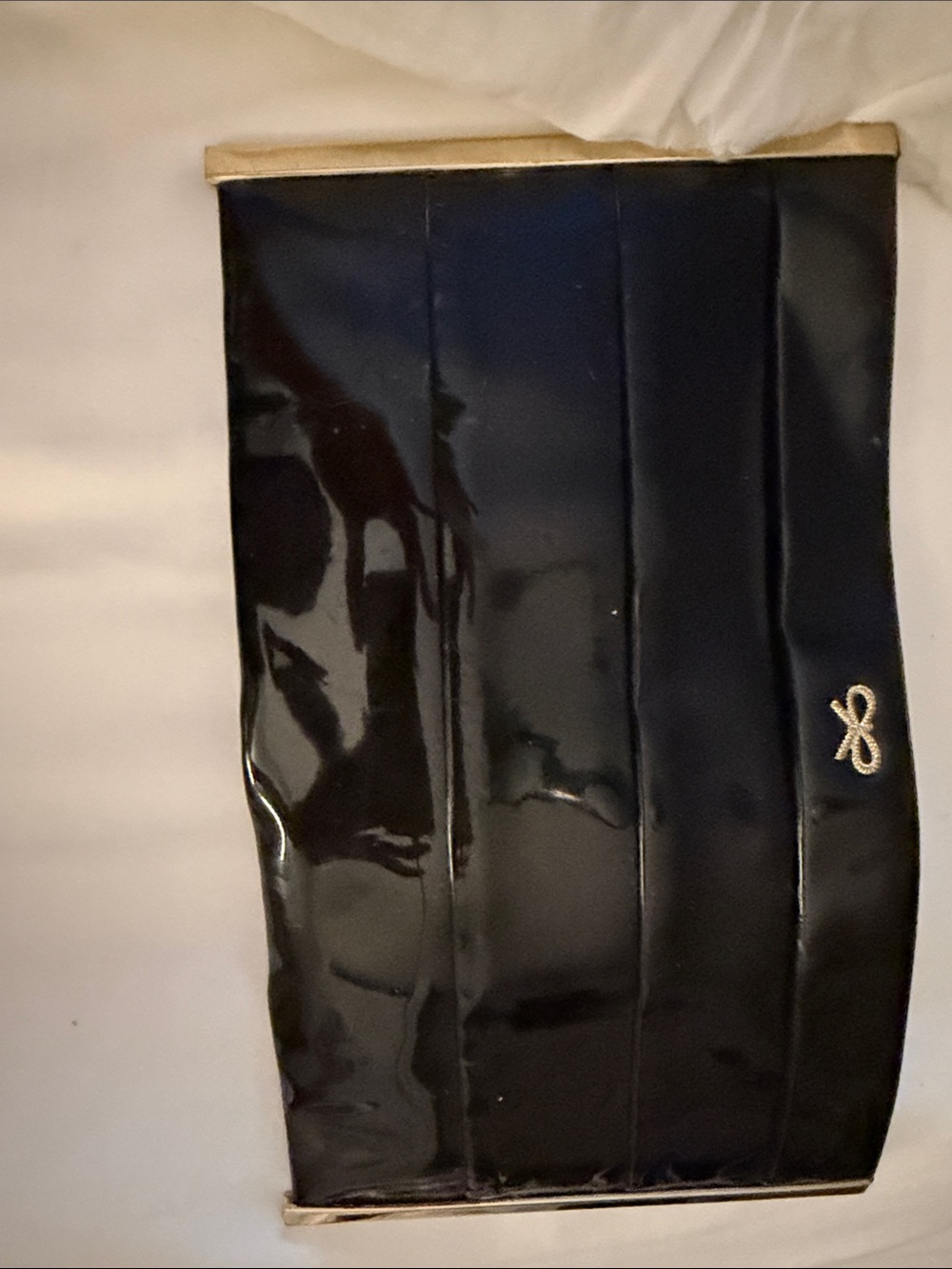 Anya Hindmarch Black Patent Clutch with Gold Trim